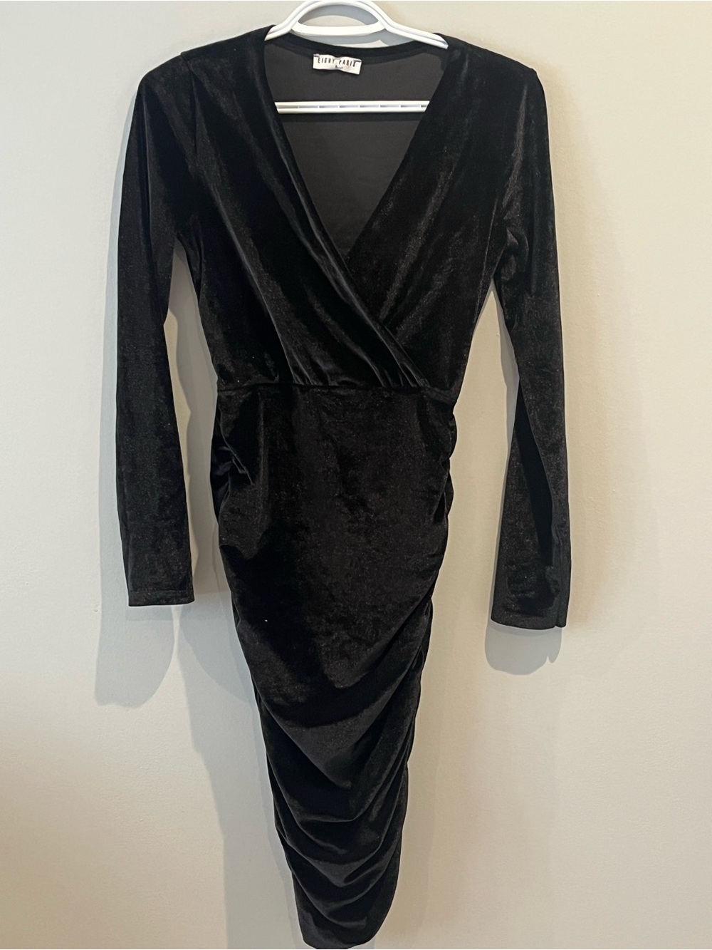 black velvet wrap midi dress